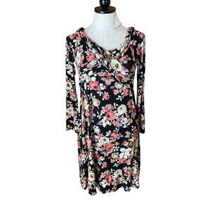 Altard State Mini Dress Pullover Stretch Surplice Long Sleeve Floral Bla…